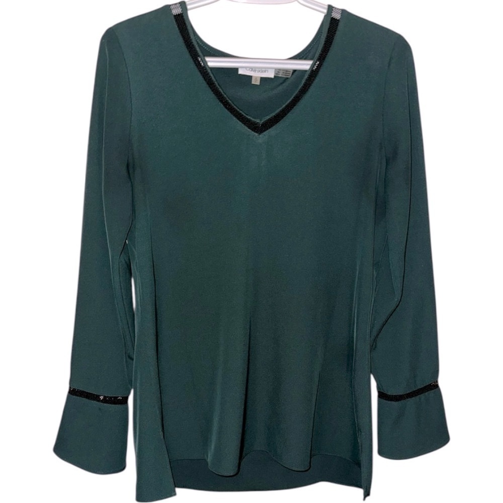 EUC Calvin Klein Dark Green V-Neck Blouse